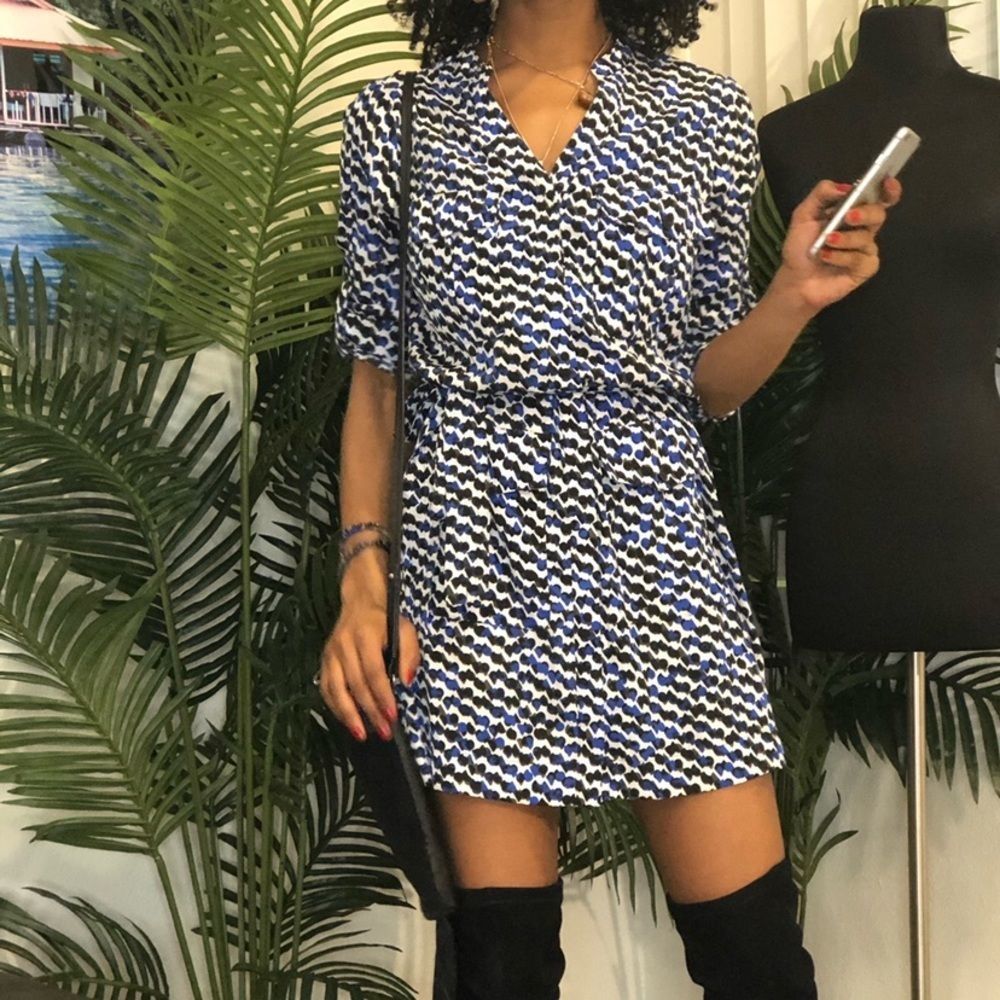 Express Dress XS Blue/Black/White